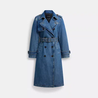 Coach Denim Long Trench Coat In Multi