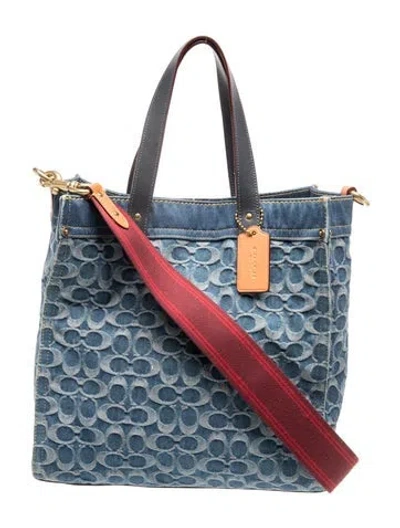 Pre-owned Coach Denim Tote In Blue