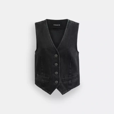 Coach Denim Waistcoat In Organic Cotton In Black
