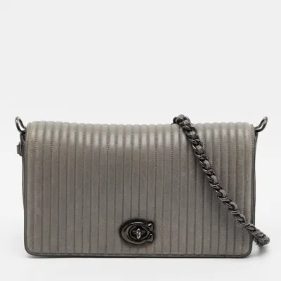 Pre-owned Coach Dinky Quilting Grey Leather Crossbody Bag