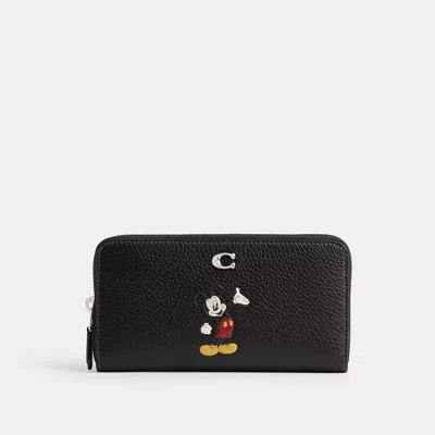 Coach Disney X  Accordion Zip Wallet In Regenerative Leather With Mickey Mouse In Silver/black