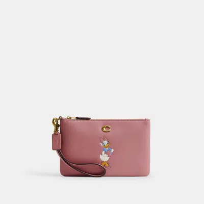 Coach Disney X  Essential Small Wristlet With Daisy Duck In Pink