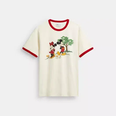 Coach Disney X  Mickey Mouse And Minnie Mouse T Shirt In Cream