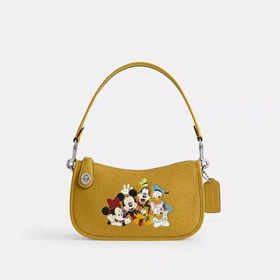 Coach Disney X  Swinger Bag In Regenerative Leather With Mickey Mouse And Friends In Silver/flax Multi