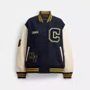 Coach Distressed Wool Varsity Jacket In Blue