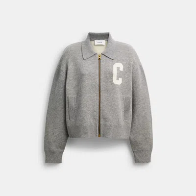 Coach Double Face Zipper Cardigan In Gray