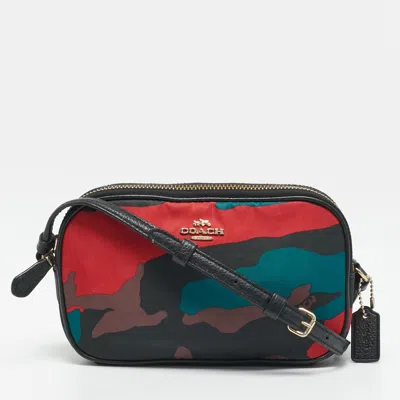Pre-owned Coach Double Zip Mini Multicolor Camo Print Nylon Crossbody Bag