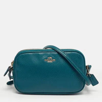 Pre-owned Coach Double Zip Teal Green Leather Camera Crossbody Bag