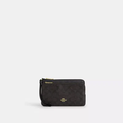 Coach Double Zip Wallet In Signature Canvas In Beige