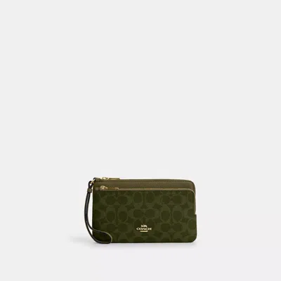 Coach Double Zip Wallet In Signature Canvas In Green