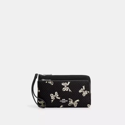 Coach Double Zip Wallet With Bow Print In Blue