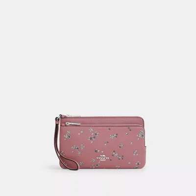 Coach Double Zip Wallet With Star Print In Pink