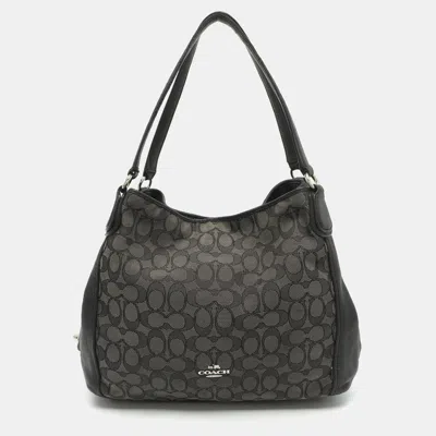 Pre-owned Coach Edie 31 Black Signature Canvas And Leather Shoulder Bag
