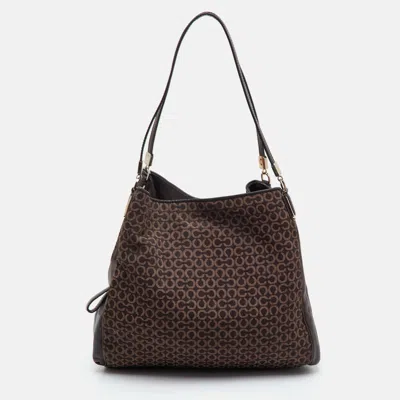 Pre-owned Coach Edie 31 Dark Brown Op-art Signature Canvas And Leather Hobo