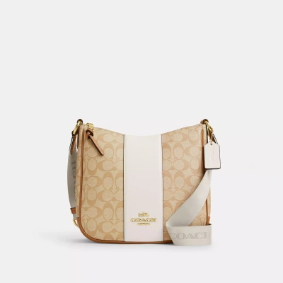 Coach Ellie File Bag In Signature Canvas With Stripe In Brown