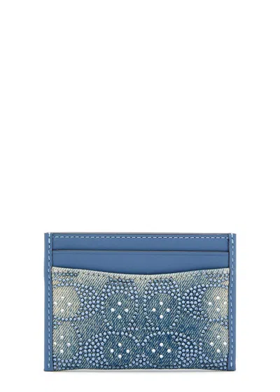 Coach Embellished Denim And Leather Card Holder