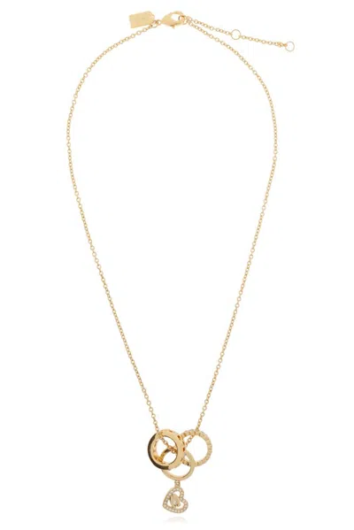 Coach Embellished Heart Pendant Chain Necklace In Gold