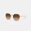 Coach Embellished Narrow Metal Hexagon Sunglasses In Brown Gradient