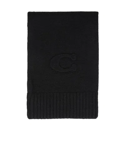Coach Embossed Knit Muffler In Black