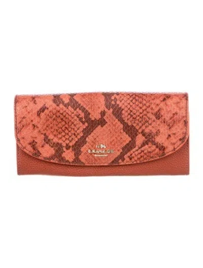 Pre-owned Coach Embossed Leather Animal Print Continental Wallet In Orange