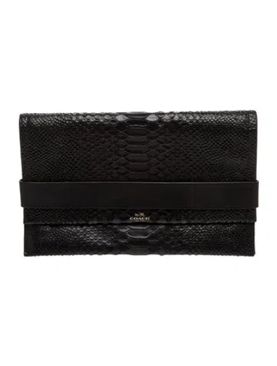 Pre-owned Coach Embossed Leather Clutch In Black