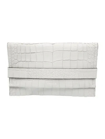 Pre-owned Coach Embossed Leather Clutch In Gray