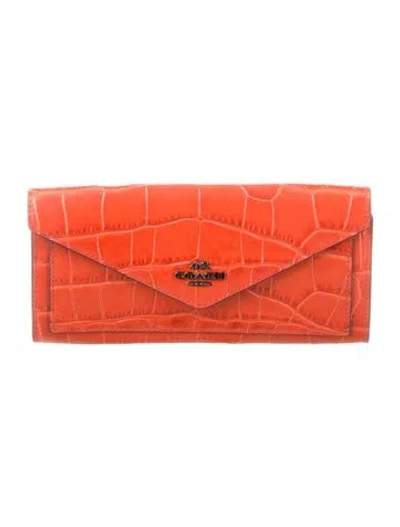 Pre-owned Coach Embossed Leather Continental Wallet In Orange