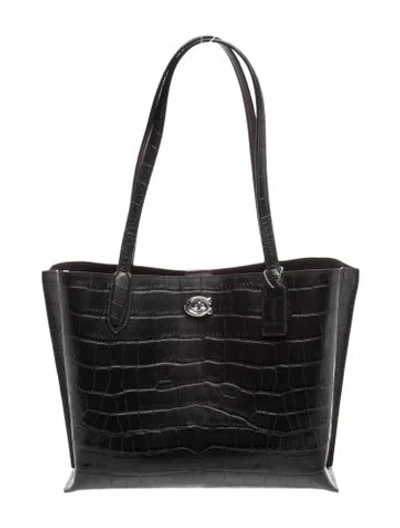 Pre-owned Coach Embossed Leather Shoulder Bag In Black