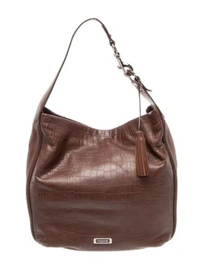 Pre-owned Coach Embossed Leather Shoulder Bag In Brown