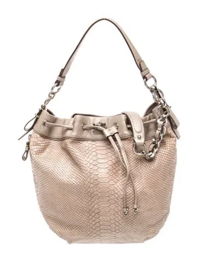 Pre-owned Coach Embossed Leather Shoulder Bag In Neutral