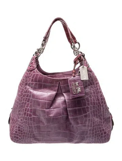 Pre-owned Coach Embossed Leather Shoulder Bag In Purple