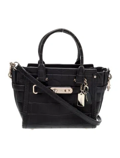 Pre-owned Coach Embossed Leather Top Handle Bag In Black