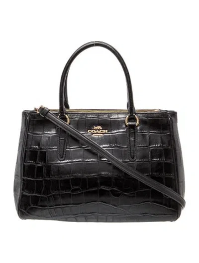 Pre-owned Coach Embossed Leather Top Handle Bag In Black
