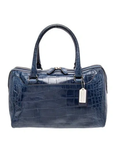 Pre-owned Coach Embossed Leather Top Handle Bag In Blue