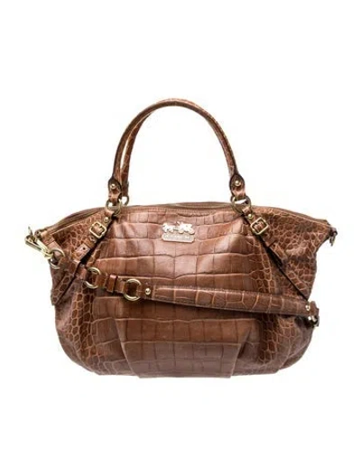 Pre-owned Coach Embossed Leather Top Handle Bag In Brown