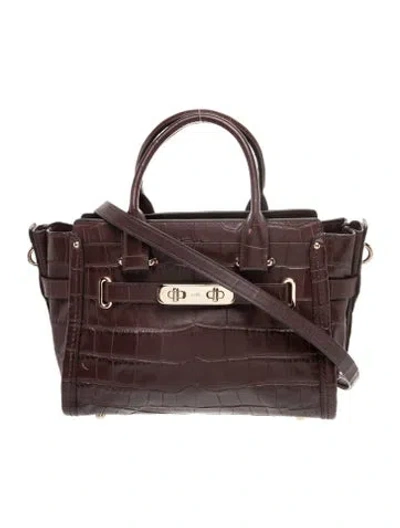 Pre-owned Coach Embossed Leather Top Handle Bag In Brown