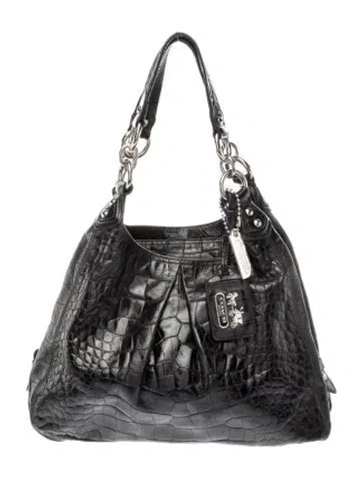 Pre-owned Coach Embossed Leather Top Handle Bag In Gray