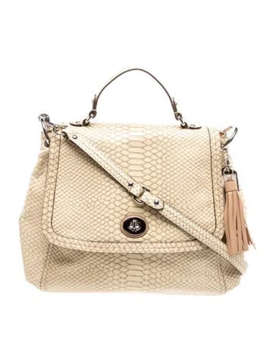 Pre-owned Coach Embossed Leather Top Handle Bag In Neutral