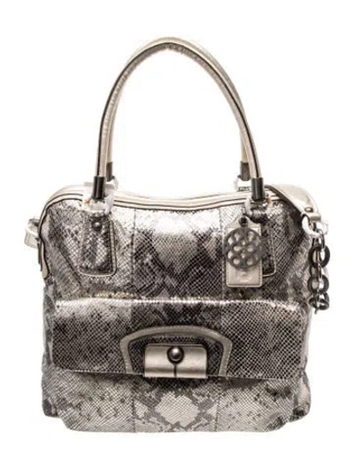 Pre-owned Coach Embossed Leather Top Handle Bag W/ Tags In Silver