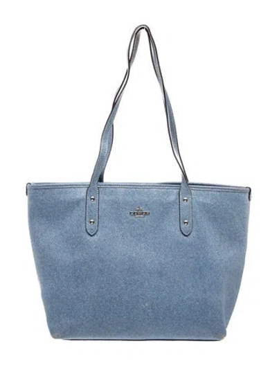 Pre-owned Coach Embossed Leather Tote In Blue
