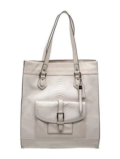 Pre-owned Coach Embossed Leather Tote In Neutral