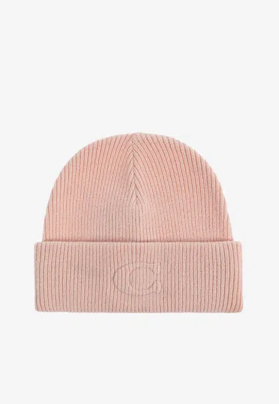 Coach Embossed Logo Wool Beanie In Pink