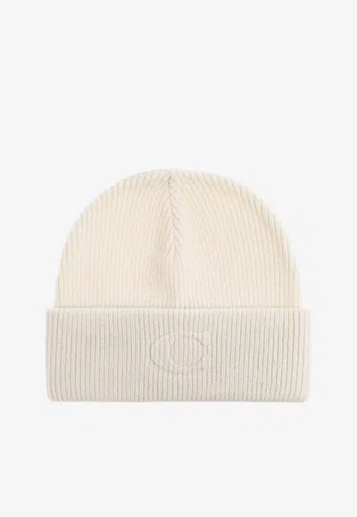 Coach Embossed Logo Wool Beanie In White
