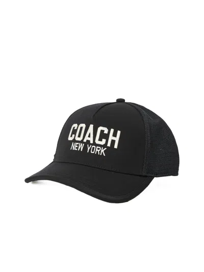 Coach Embroidered Logo Trucker Hat Cap In Black