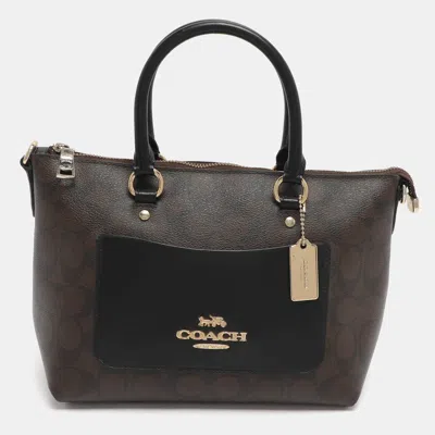 Coach Emma Mini Brown/black Signature Coated Canvas And Leather Satchel