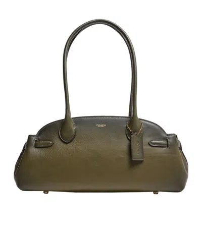 Coach Empire Carryall 34 Glazed Leather Shoulder Bag In Green