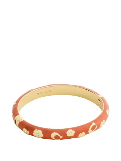 Coach Enamel Floral-motif Bangle In Gold