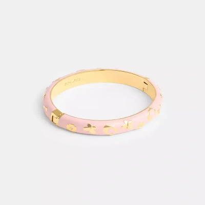 Coach Enamel Signature Floral Bangle In Gold/pink