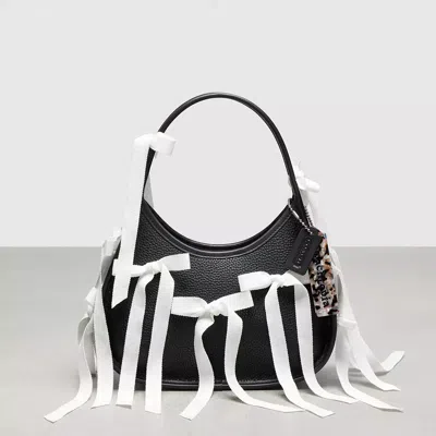 Coach Ergo Bag In Topia Leather With Allover Bows In Black/white