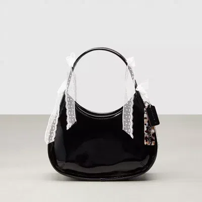 Coach Ergo Bag In Crinkle Patent Topia Leather: Lace Bows In Black/white